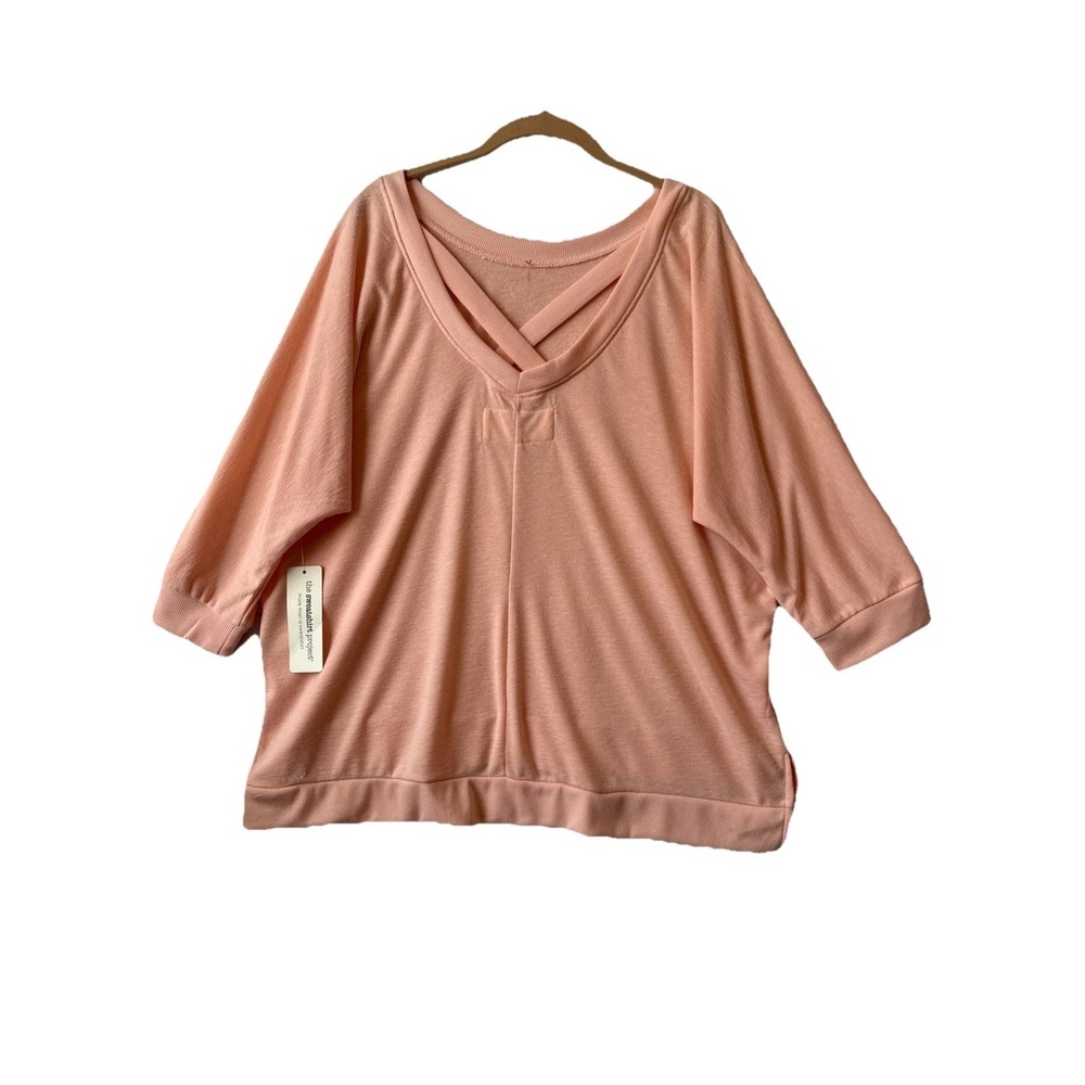 NWT Peach Crisscross‎ Neck Soft 3/4 Sleeve Womens Plus 2X Fleece Sweatshirt Chic